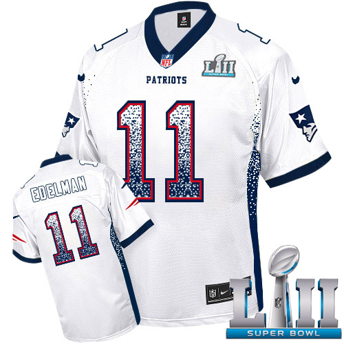 Nike Patriots #11 Julian Edelman White Super Bowl LII Men's Stitched NFL Elite Drift Fashion Jersey - Click Image to Close